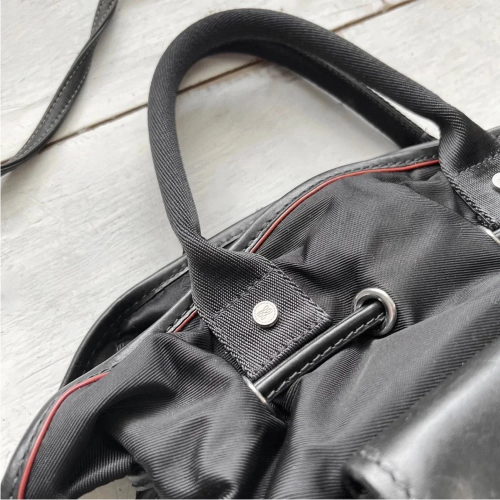 LANCEL "Miss Lancel" Black Leather /Nylon Handbag Hobo Purse Bucket Bag Paris - Picture 4 of 16